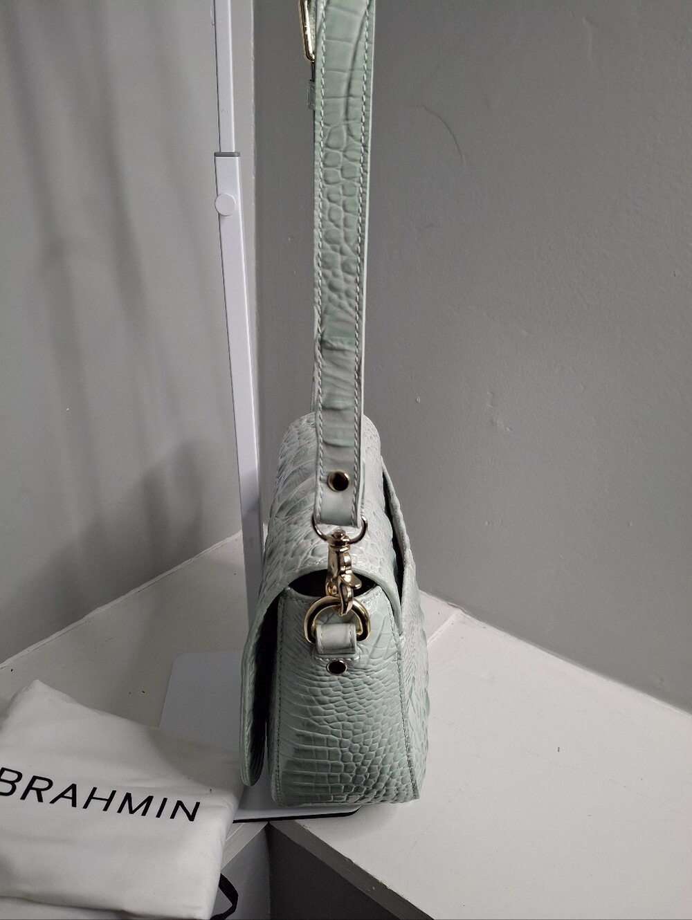 Brahmin Mini Sonny Sea Glass Melbourne Croc Embossed Leather Crossbody NWOT - Picture 3 of 7